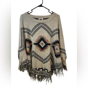 Aztec Fringe Knit Poncho | Western Chic • Desert Cowgirl • Festival • Layer OSFA